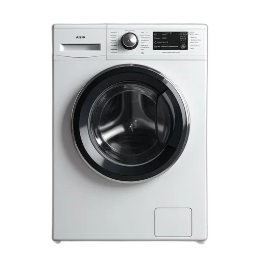 robot, photorealistic, 3d render, monochrome, front, load, washing, machine transparent PNG cut-out