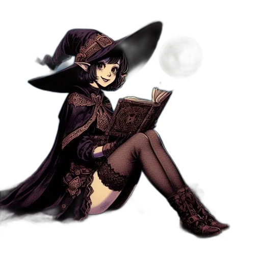 hat, staff, fantasy art, concept art, pixel art, watercolor, dark, monochrome transparent PNG cut-out