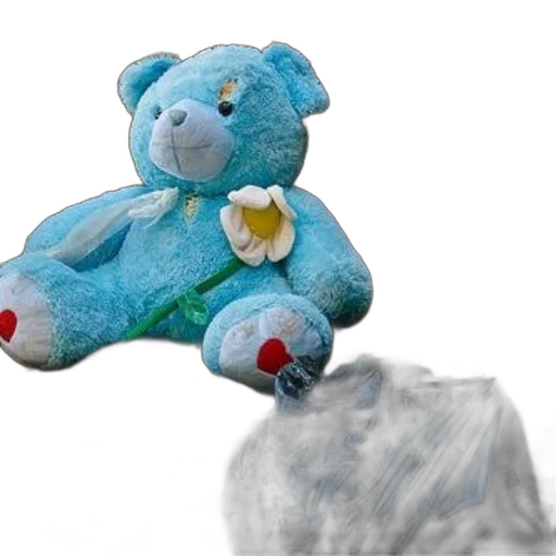 3d render, photorealistic, blue, teddy, bear, flower, sits, top transparent PNG cut-out