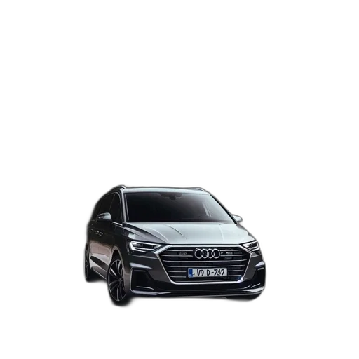 car, 3d render, photorealistic, silver, audi, parked, scenic, road transparent PNG cut-out