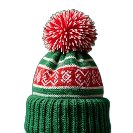 hat, crown, 3d render, green, close-up, beanie, red, white transparent PNG cut-out
