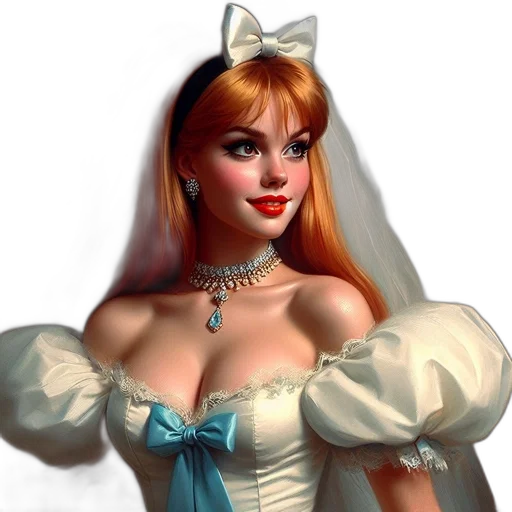 dress, jewelry, crown, photorealistic, fantasy art, 3d render, concept art, red-haired transparent PNG cut-out