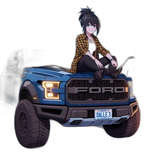 car, robot, concept art, cartoon, fantasy art, photorealistic, woman, sits transparent PNG cut-out