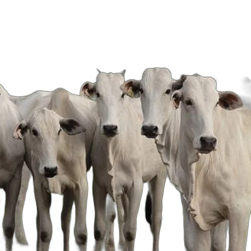 animal, group, white, cows, standing, field, trees, background transparent PNG cut-out