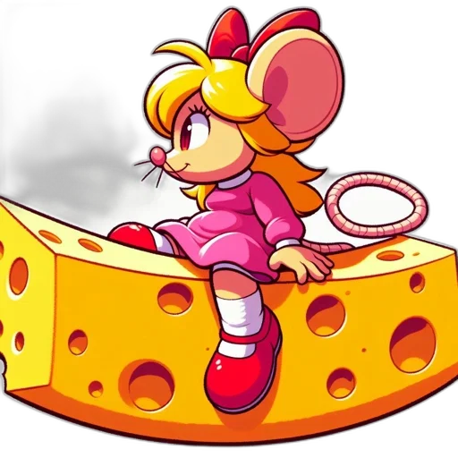 concept art, 3d render, cartoon, pixel art, mouse, blonde, hair, pink transparent PNG cut-out