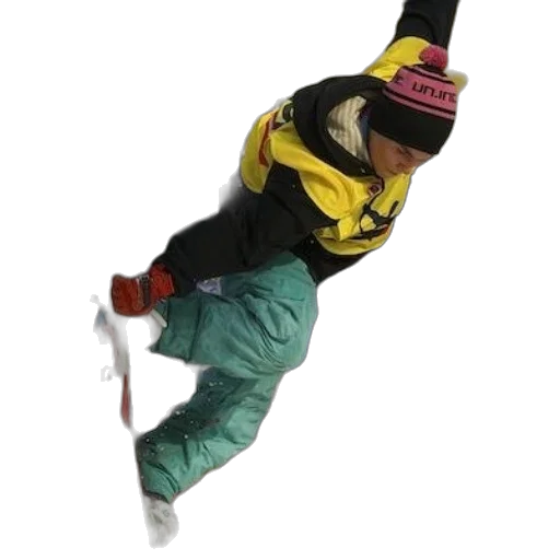 staff, jacket, hat, mask, snowboarder, yellow, black, performing transparent PNG cut-out