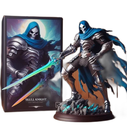 concept art, fantasy art, blue, figurine, skull, knight, dark, souls transparent PNG cut-out