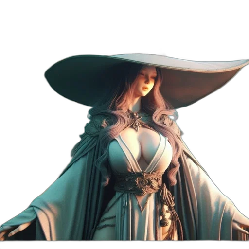 staff, hat, dress, weapon, concept art, 3d render, fantasy art, photorealistic transparent PNG cut-out