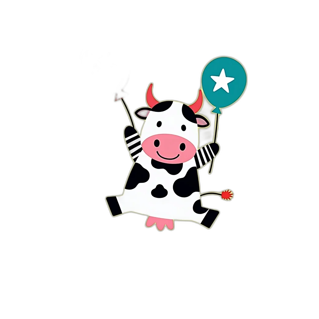 animal, birthday, card, cow, character, has, pink, face transparent PNG cut-out