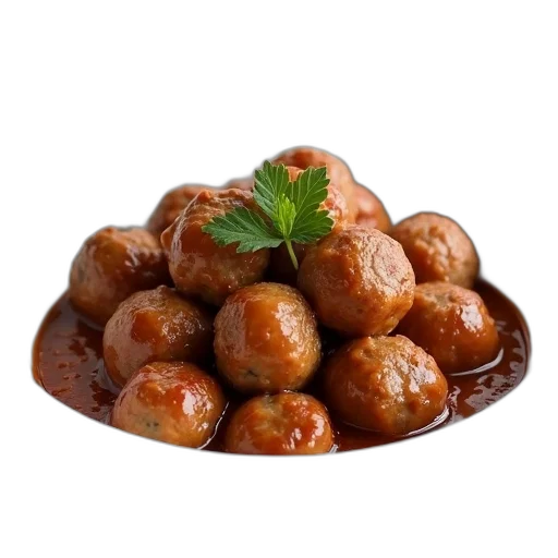 food, photorealistic, 3d render, bowl, filled, meatballs, covered, brown transparent PNG cut-out