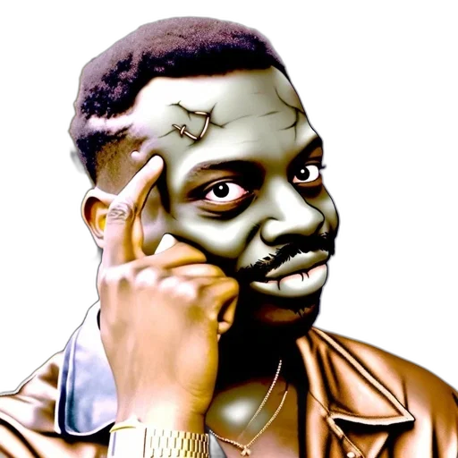face, cartoon, photorealistic, man, green-hued, exaggerated, features, near transparent PNG cut-out