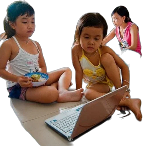 3d render, photorealistic, two, young, girls, sit, floor, front transparent PNG cut-out