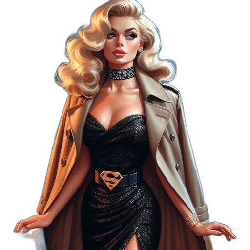 jacket, dress, comic book art, concept art, fantasy art, cartoon, earth tones, dark transparent PNG cut-out