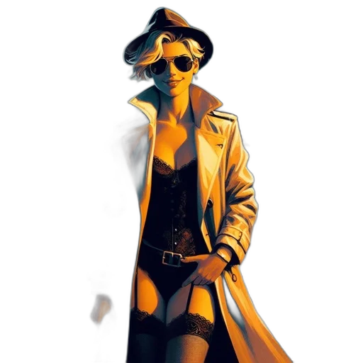 jacket, hat, dress, mask, concept art, cyberpunk, comic book art, photorealistic transparent PNG cut-out