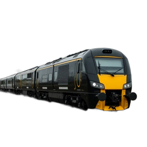 weapon, 3d render, photorealistic, concept art, black, yellow, train, parked transparent PNG cut-out
