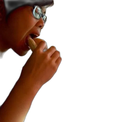 food, 3d render, photorealistic, person, wearing, glasses, eating, hot transparent PNG cut-out