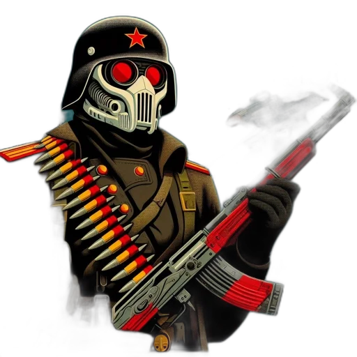 weapon, robot, staff, mask, concept art, pixel art, comic book art, cyberpunk transparent PNG cut-out
