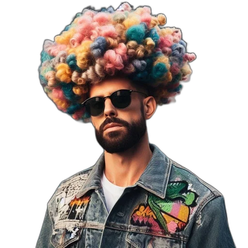 jacket, hat, crown, hair, photorealistic, man, unconventional, denim transparent PNG cut-out