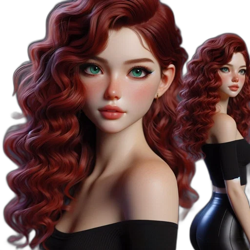 3d render, photorealistic, fantasy art, concept art, serene, woman, red, hair transparent PNG cut-out