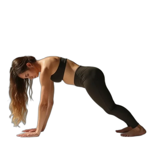 young, woman, performing, plank, middle, her, body transparent PNG cut-out