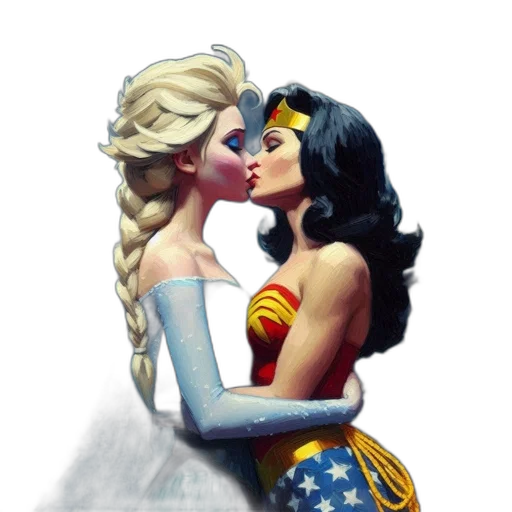comic book art, concept art, pixel art, fantasy art, two, female, characters, one transparent PNG cut-out