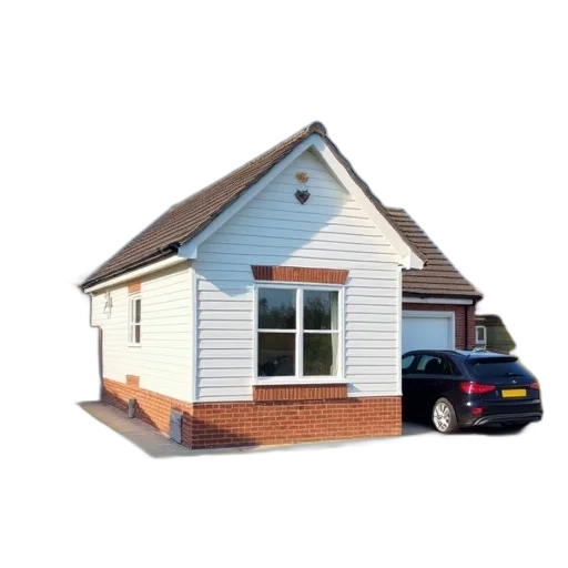 building, 3d render, small, modern, house, brick, foundation, white transparent PNG cut-out