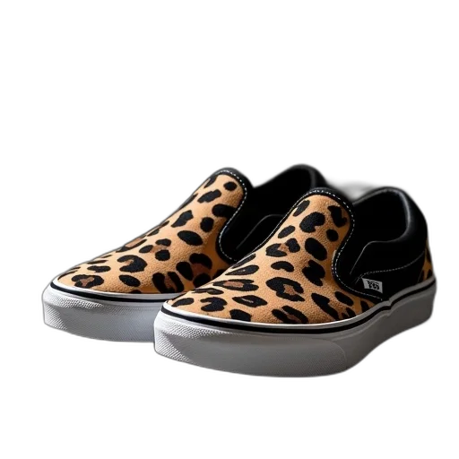 shoes, vans, authentic, leopard, print, slip, trainers, black transparent PNG cut-out