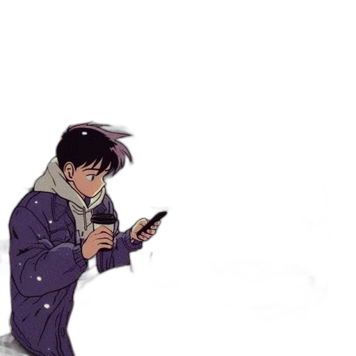 jacket, staff, weapon, anime, concept art, cartoon, comic book art, snow transparent PNG cut-out