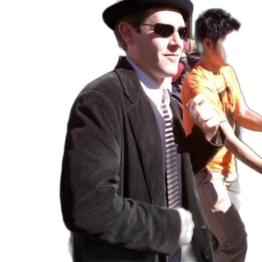 jacket, staff, hat, creature, 3d render, photorealistic, city street, man transparent PNG cut-out