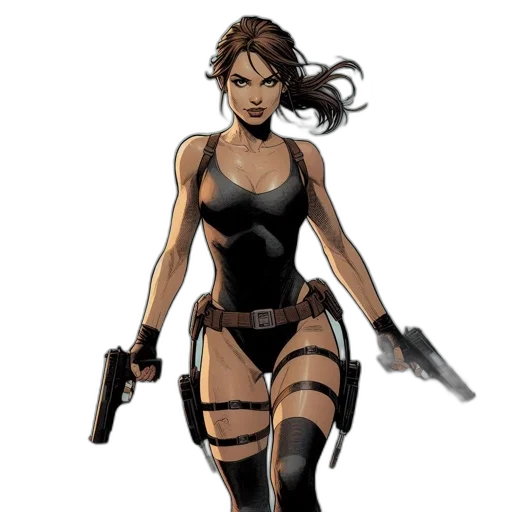 comic book art, concept art, cartoon, pixel art, animated, woman, black, outfit transparent PNG cut-out