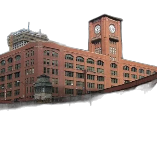 building, 3d render, photorealistic, concept art, city street, brick, clock, tower transparent PNG cut-out