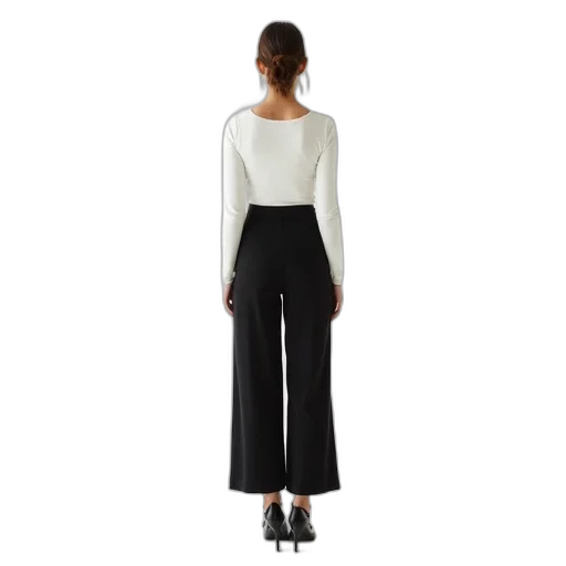 monochrome, woman, standing, her, hands, sides, wearing, white transparent PNG cut-out