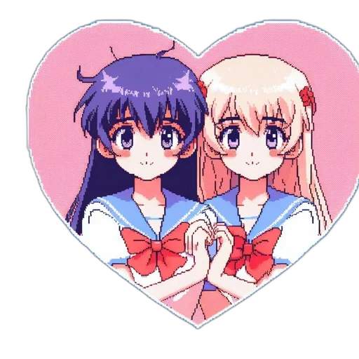 anime, vaporwave, pixel art, watercolor, pastel, blue, red, two transparent PNG cut-out