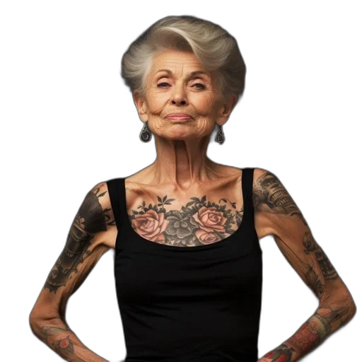 dress, jewelry, face, staff, elderly, woman, extensive, tattoos transparent PNG cut-out