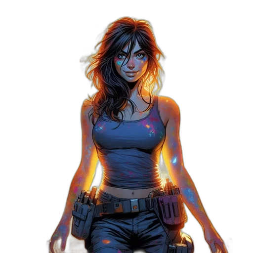 comic book art, concept art, cyberpunk, fantasy art, neon lights, fire, inside, enchanting transparent PNG cut-out