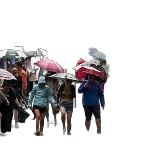 umbrella, 3d render, rain, underwater, city street, people, walking, down transparent PNG cut-out