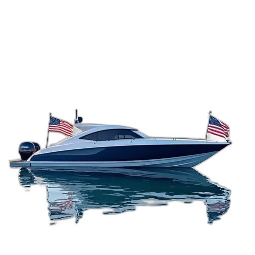 photorealistic, modern, speedboat, sleek, design, featuring, blue, white transparent PNG cut-out