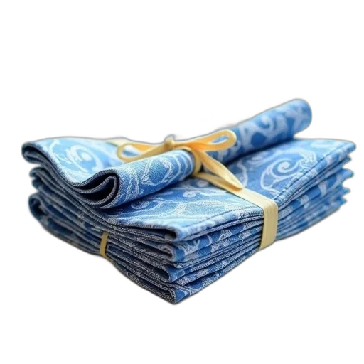 jacket, blue, stack, white, patterned, cloth, napkins, neatly transparent PNG cut-out