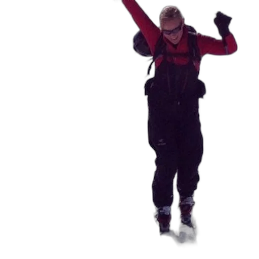 outer space, person, red, jacket, black, pants, skiing, snowy transparent PNG cut-out