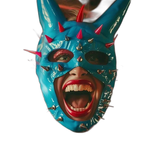 mask, face, creature, hat, 3d render, person, wears, blue transparent PNG cut-out