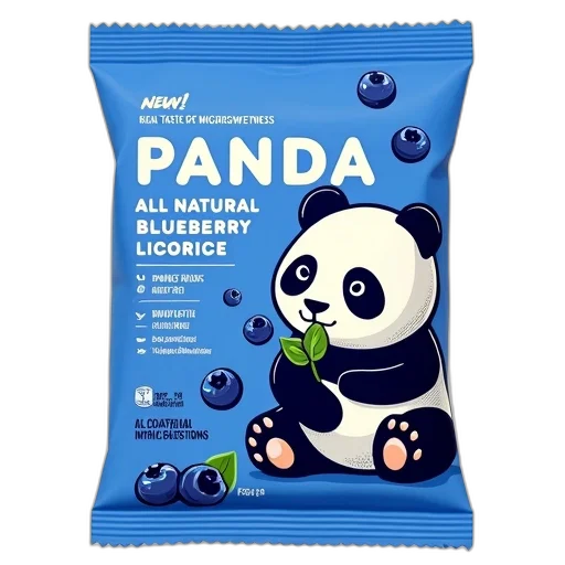 food, blue, package, panda, bear, illustration, text, new transparent PNG cut-out