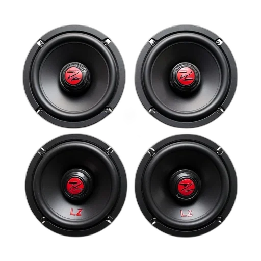 set, four, car, speakers, displayed, against, white, background transparent PNG cut-out