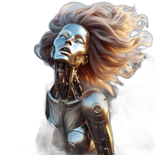 robot, hair, jewelry, face, cyberpunk, concept art, fantasy art, comic book art transparent PNG cut-out