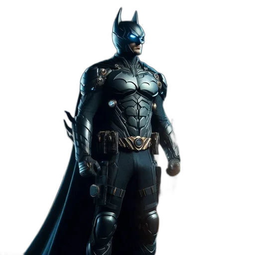 concept art, comic book art, 3d render, individual, donning, striking, batman-like, costume transparent PNG cut-out