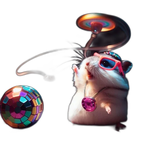 staff, mask, concept art, cyberpunk, 3d render, fantasy art, hamster, wears transparent PNG cut-out