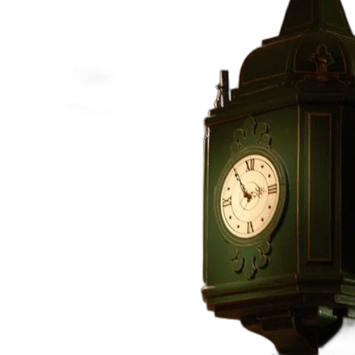 3d render, photorealistic, green, clock, roman, numerals, hanging, ceiling transparent PNG cut-out