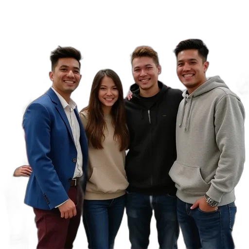 jacket, staff, hair, group, people, posing, photo, front transparent PNG cut-out