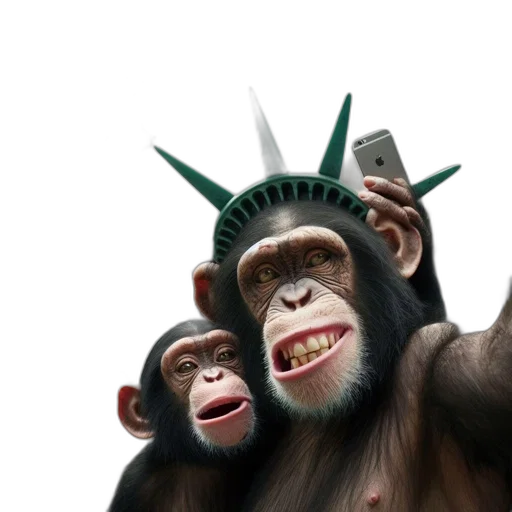 animal, photorealistic, concept art, 3d render, two, chimps, take, selfie transparent PNG cut-out