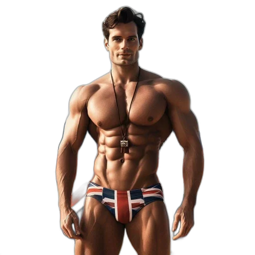 3d render, photorealistic, concept art, muscular, man, stands, confidently, beach transparent PNG cut-out