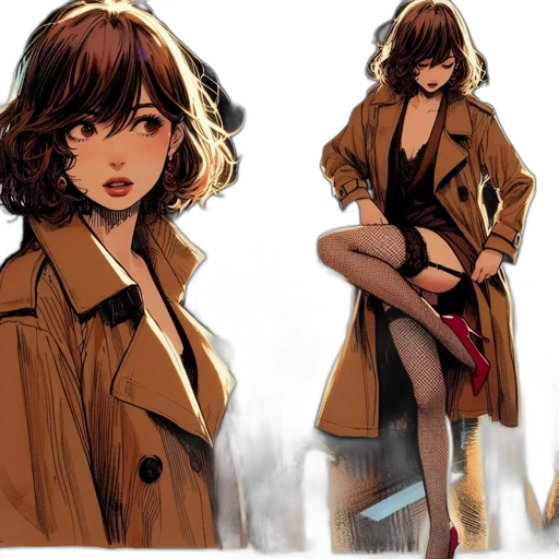 jacket, dress, concept art, comic book art, anime, fantasy art, snow, earth tones transparent PNG cut-out